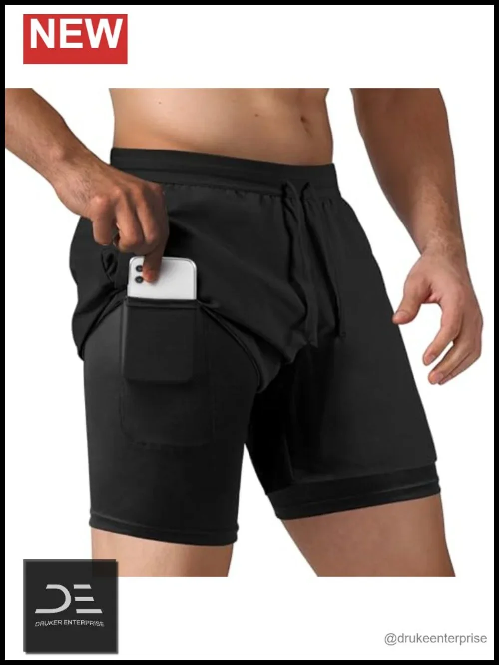 Men's 2 in 1 Running Shorts Quick Dry Compression Athletic Training Gym